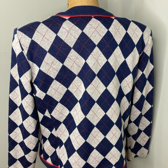 Vintage 80s Preppy Blue and Red Cardigan Sweater - Picture 3 of 3